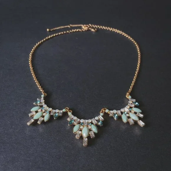 Art Deco Blue Rhinestone Gold Statement Necklace - Picture 4 of 9